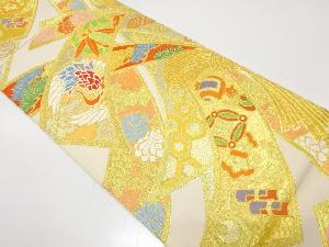 川島織物製　束ね熨斗に鶴・松竹梅・宝尽くし模様織り出し　全通袋帯